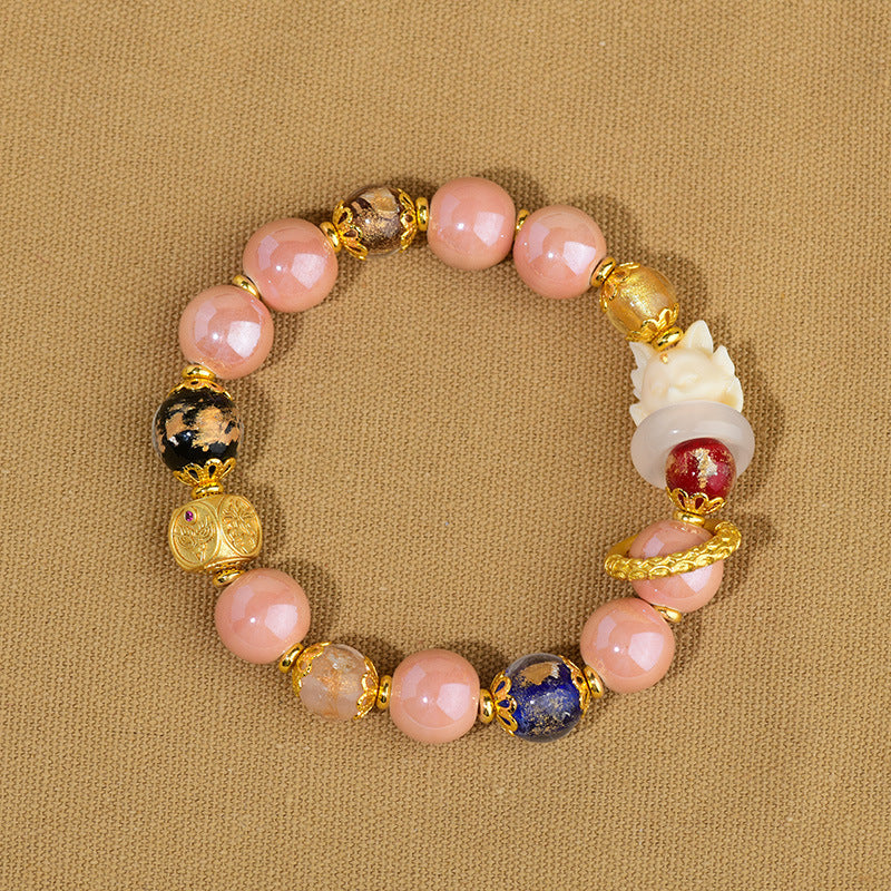 Buddha Stonesチベットのお香灰 琉璃ガラスビーズ 幸運の守護 九尾の狐のブレスレット