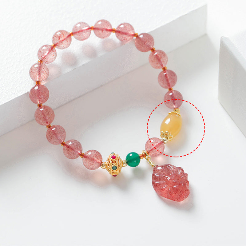 Buddha Stones天然ストロベリークォーツ 九尾狐 ヒーリングブレスレット
