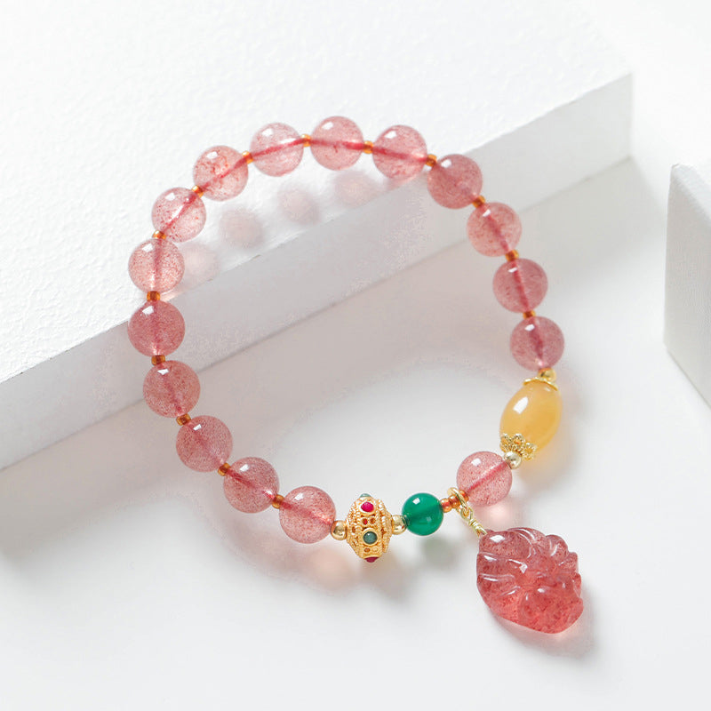 Buddha Stones天然ストロベリークォーツ 九尾狐 ヒーリングブレスレット