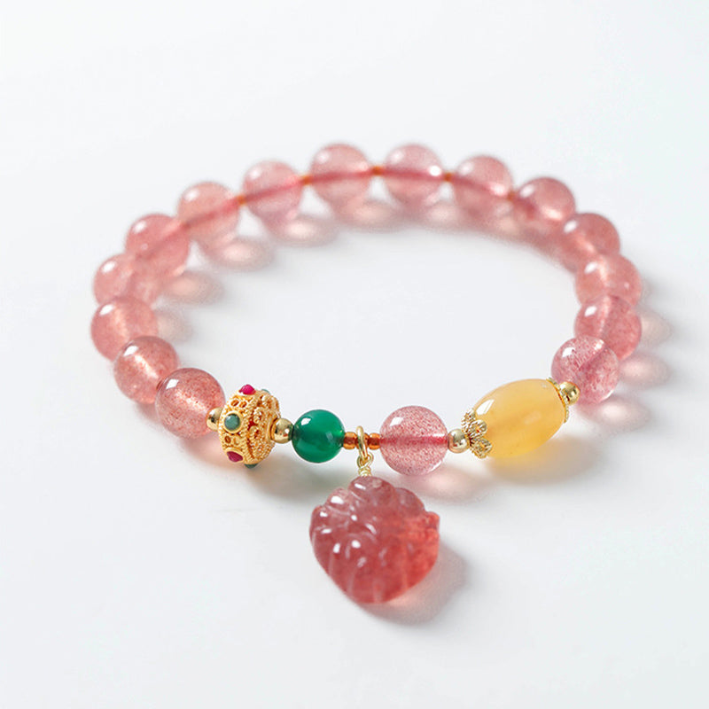 Buddha Stones天然ストロベリークォーツ 九尾狐 ヒーリングブレスレット