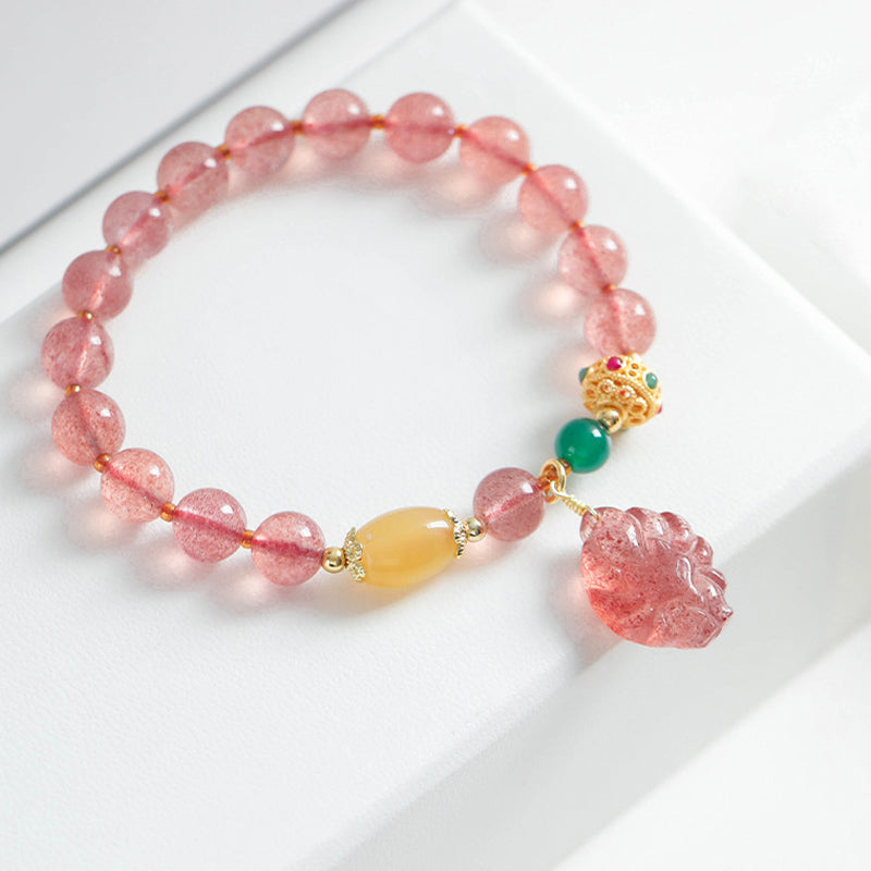 Buddha Stones天然ストロベリークォーツ 九尾狐 ヒーリングブレスレット