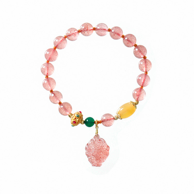 Buddha Stones天然ストロベリークォーツ 九尾狐 ヒーリングブレスレット
