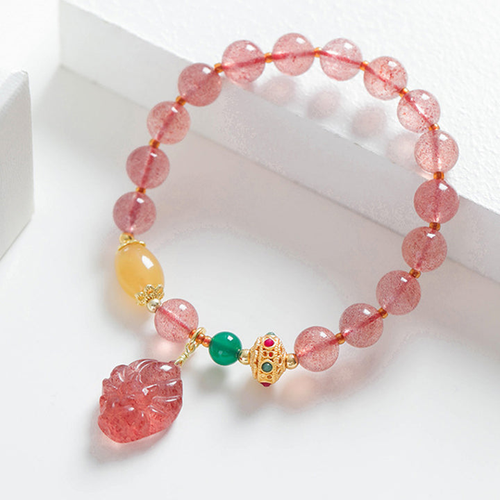 Buddha Stones天然ストロベリークォーツ 九尾狐 ヒーリングブレスレット