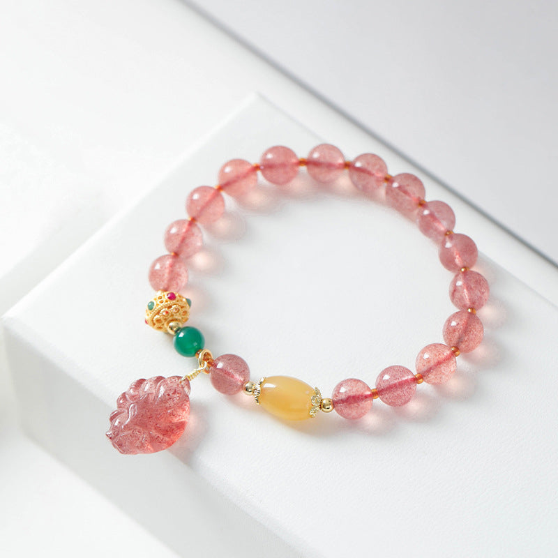 Buddha Stones天然ストロベリークォーツ 九尾狐 ヒーリングブレスレット