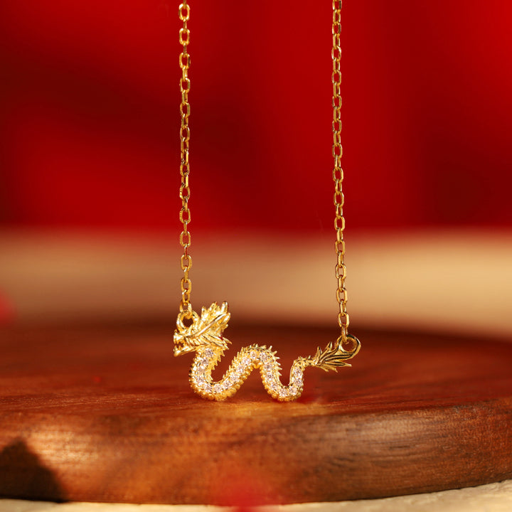 Buddha Stones925スターリングシルバー 龍年 縁起の良い金龍 幸運のチェーンネックレスペンダント - 4.78グラム - image 0