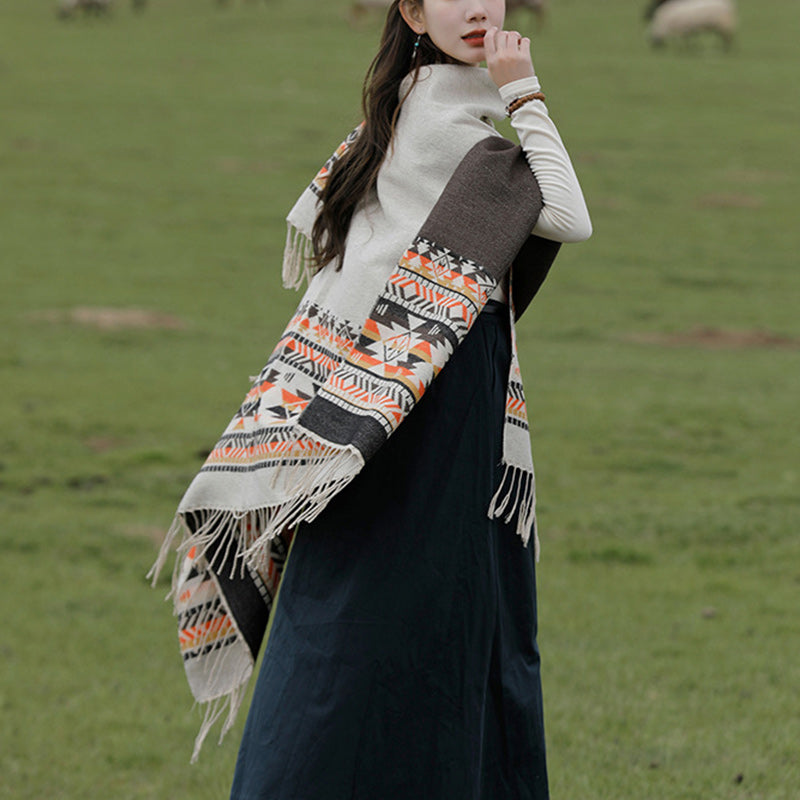 Buddha Stonesチベットショール カラフルな幾何学模様 冬用 心地よい旅行用スカーフ ラップ - image 6