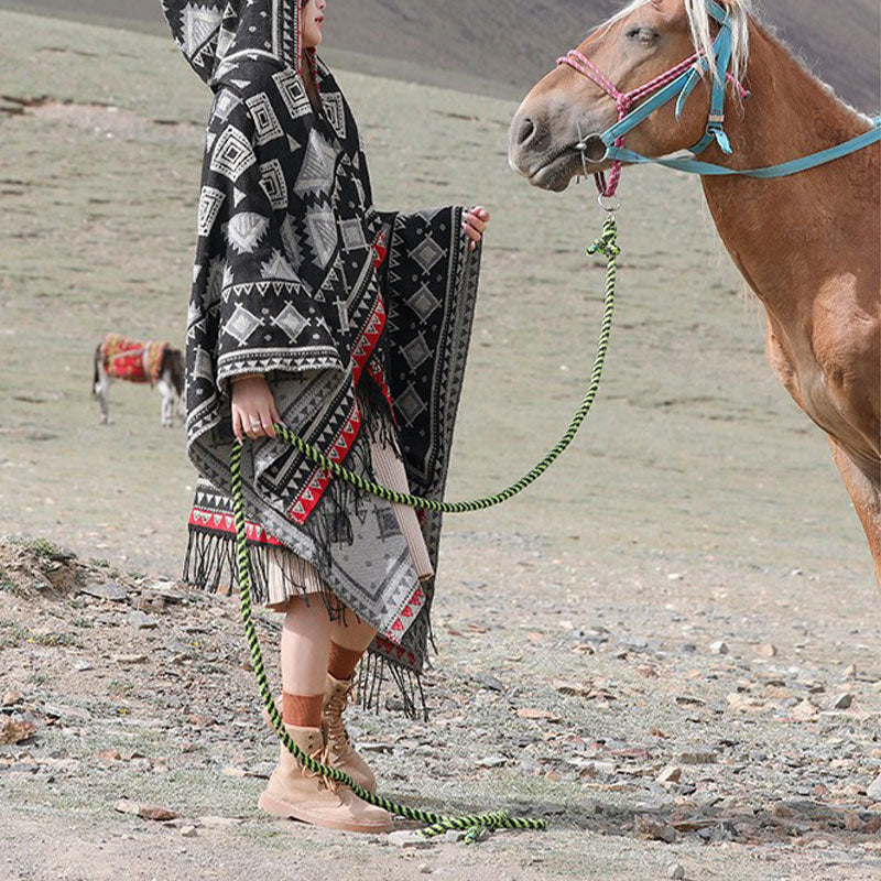 Buddha Stonesチベットショール 三角形の模様 フード付きマント 冬用 心地よい 旅行用スカーフ ラップ - image 5