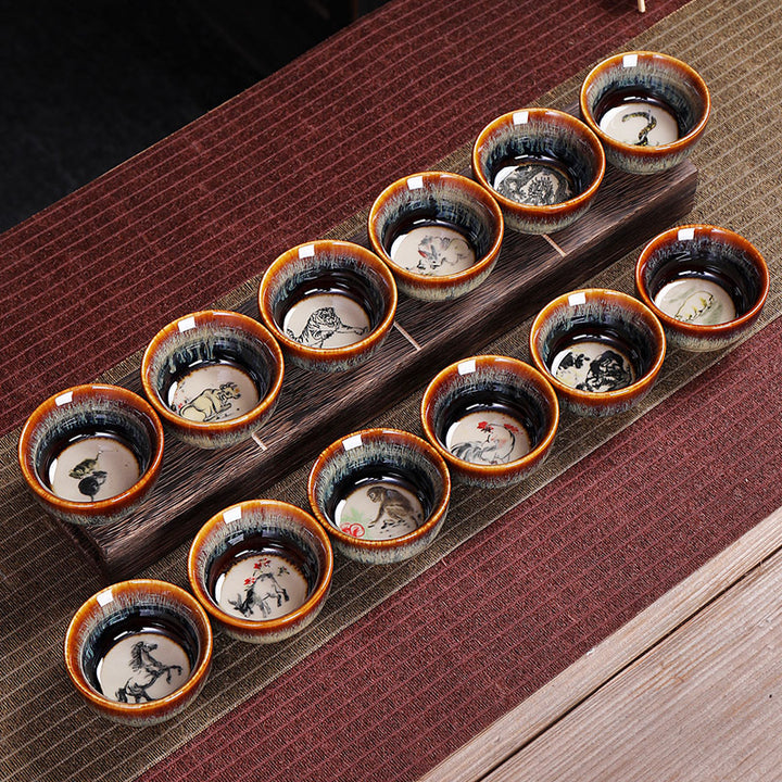 Buddha Stones12 干支柄 陶器ティーカップ カンフージャン 中国占星術 ティーカップ 73ml
