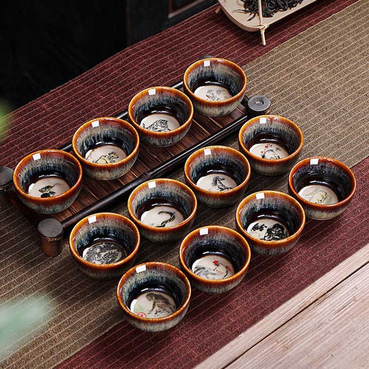 Buddha Stones12 干支柄 陶器ティーカップ カンフージャン 中国占星術 ティーカップ 73ml