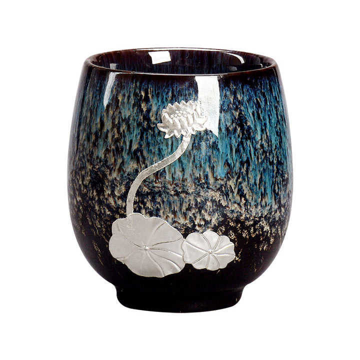Buddha Stones銀蓮の花の葉 中国 Jianzhan 陶器 ティーカップ カンフー ティーカップ 150ml