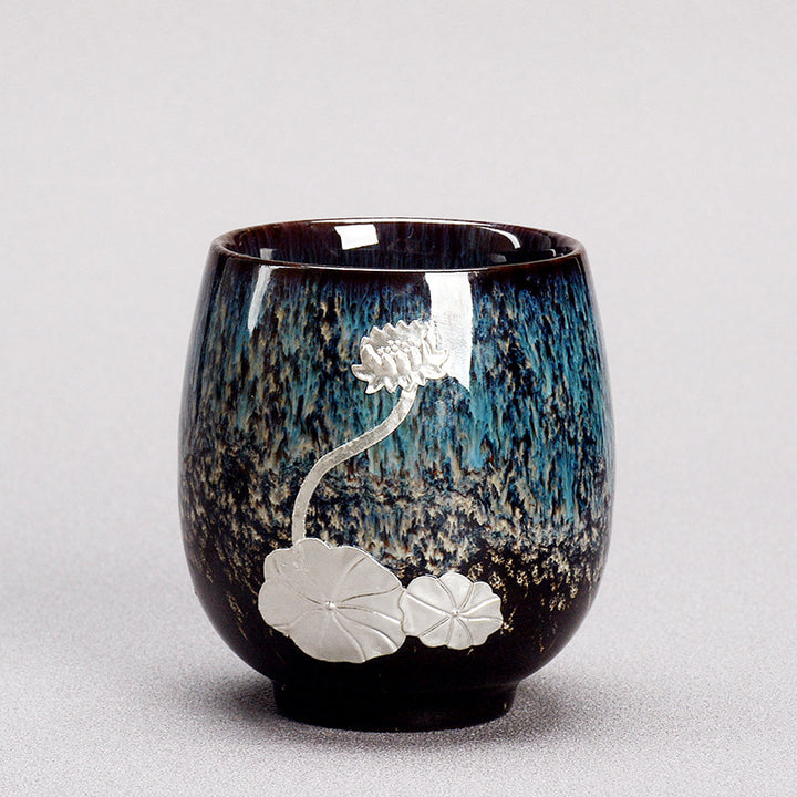 Buddha Stones銀蓮の花の葉 中国 Jianzhan 陶器 ティーカップ カンフー ティーカップ 150ml