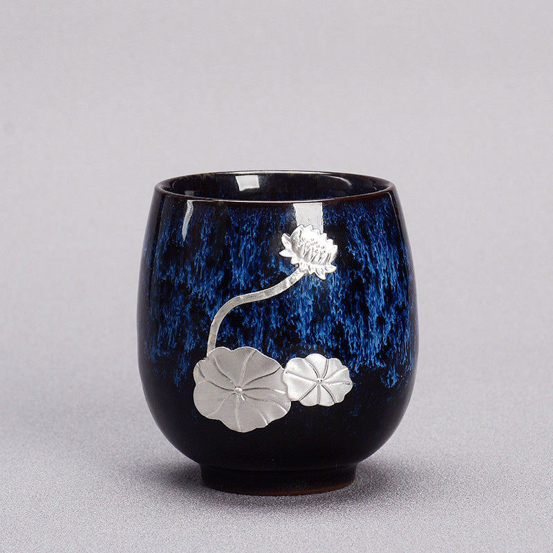 Buddha Stones銀蓮の花の葉 中国 Jianzhan 陶器 ティーカップ カンフー ティーカップ 150ml