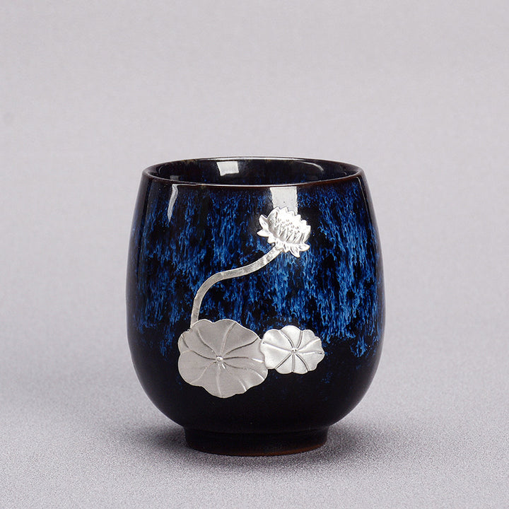 Buddha Stones銀蓮の花の葉 中国 Jianzhan 陶器 ティーカップ カンフー ティーカップ 150ml