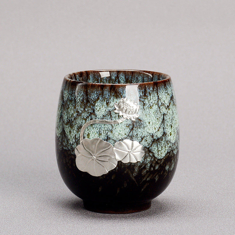 Buddha Stones銀蓮の花の葉 中国 Jianzhan 陶器 ティーカップ カンフー ティーカップ 150ml