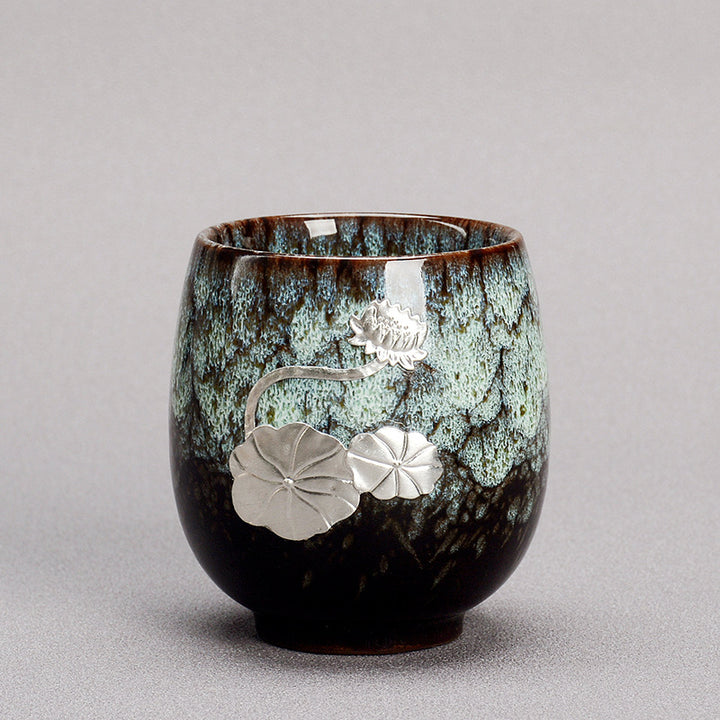 Buddha Stones銀蓮の花の葉 中国 Jianzhan 陶器 ティーカップ カンフー ティーカップ 150ml