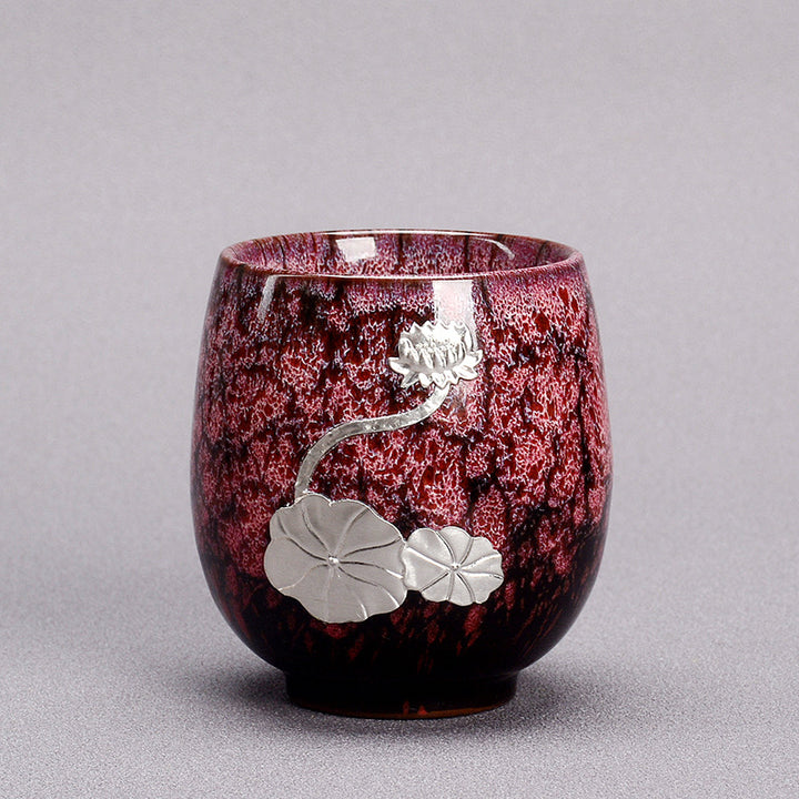 Buddha Stones銀蓮の花の葉 中国 Jianzhan 陶器 ティーカップ カンフー ティーカップ 150ml