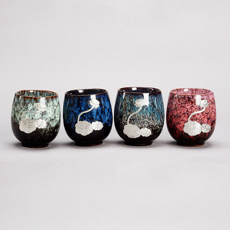 Buddha Stones銀蓮の花の葉 中国 Jianzhan 陶器 ティーカップ カンフー ティーカップ 150ml