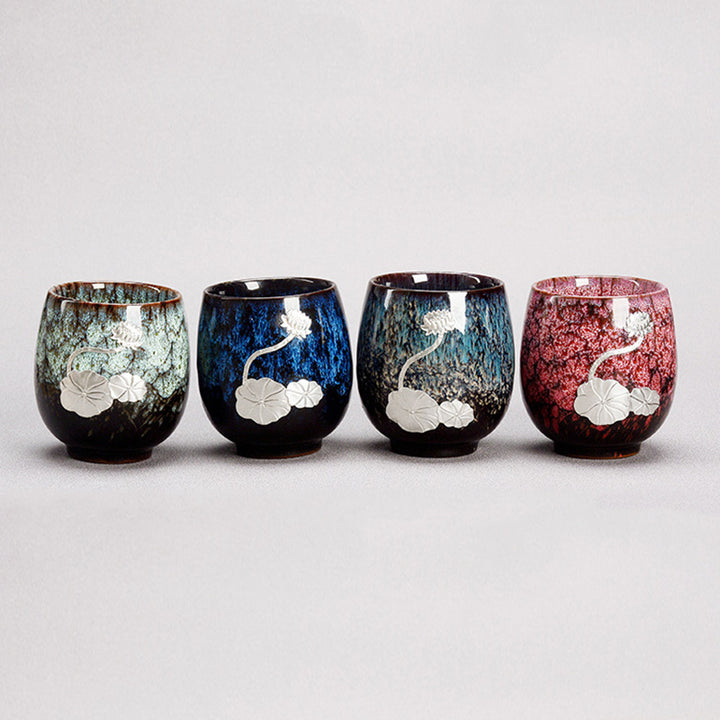 Buddha Stones銀蓮の花の葉 中国 Jianzhan 陶器 ティーカップ カンフー ティーカップ 150ml