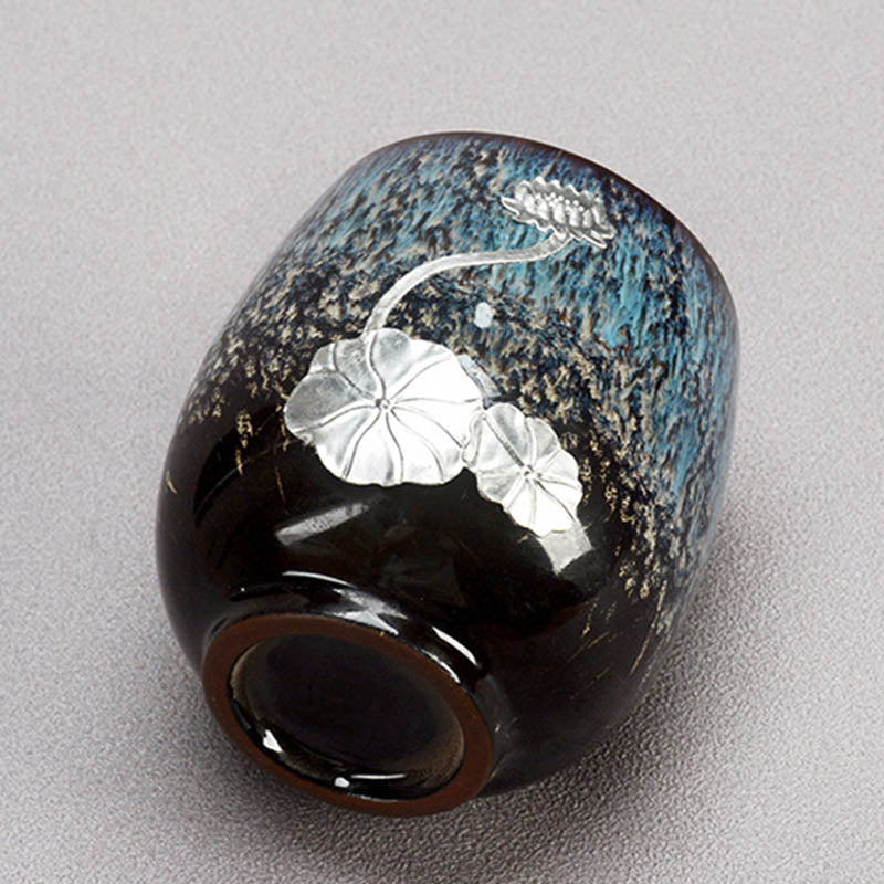 Buddha Stones銀蓮の花の葉 中国 Jianzhan 陶器 ティーカップ カンフー ティーカップ 150ml