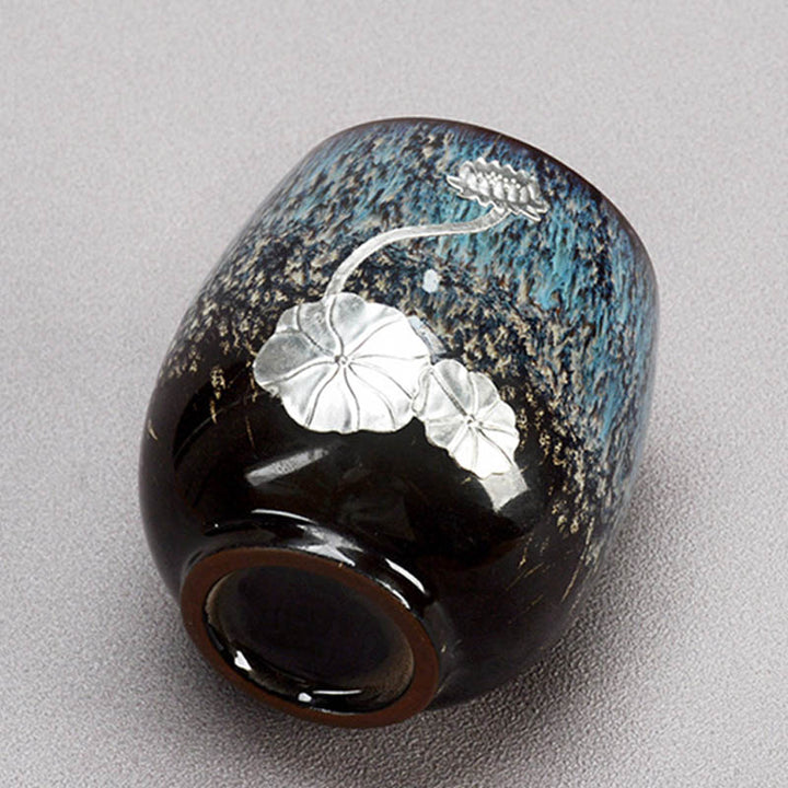 Buddha Stones銀蓮の花の葉 中国 Jianzhan 陶器 ティーカップ カンフー ティーカップ 150ml