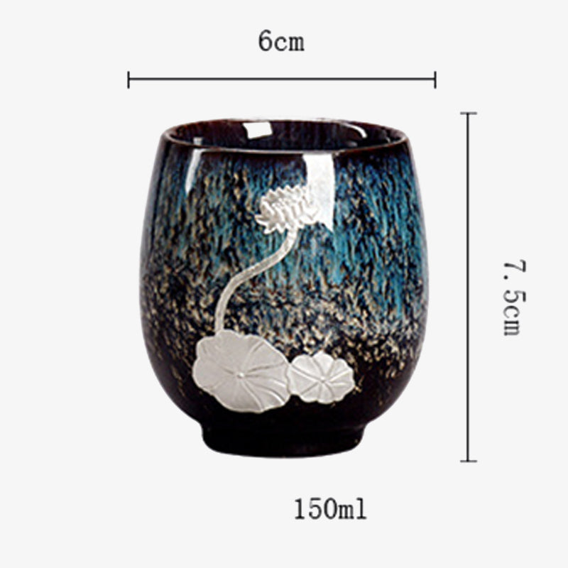 Buddha Stones銀蓮の花の葉 中国 Jianzhan 陶器 ティーカップ カンフー ティーカップ 150ml