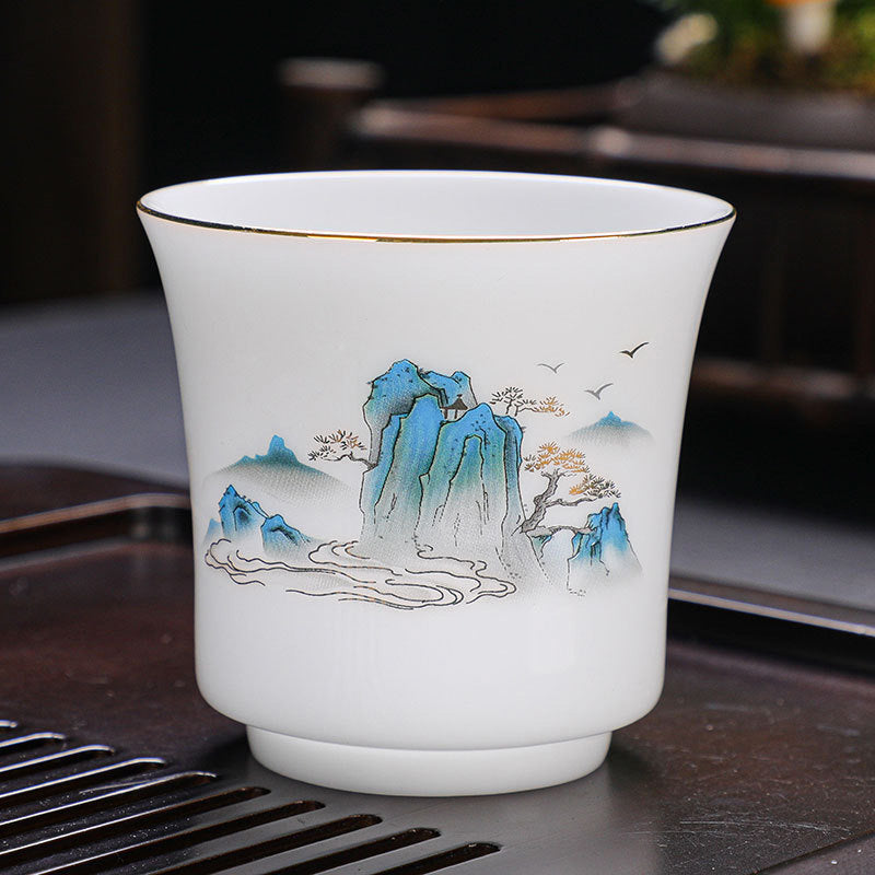 Buddha Stones、山、川、木、陶器のティーカップ、カンフーティーカップ 120ml