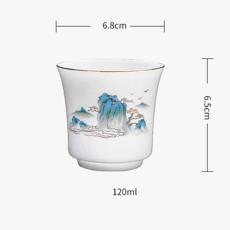 Buddha Stones、山、川、木、陶器のティーカップ、カンフーティーカップ 120ml