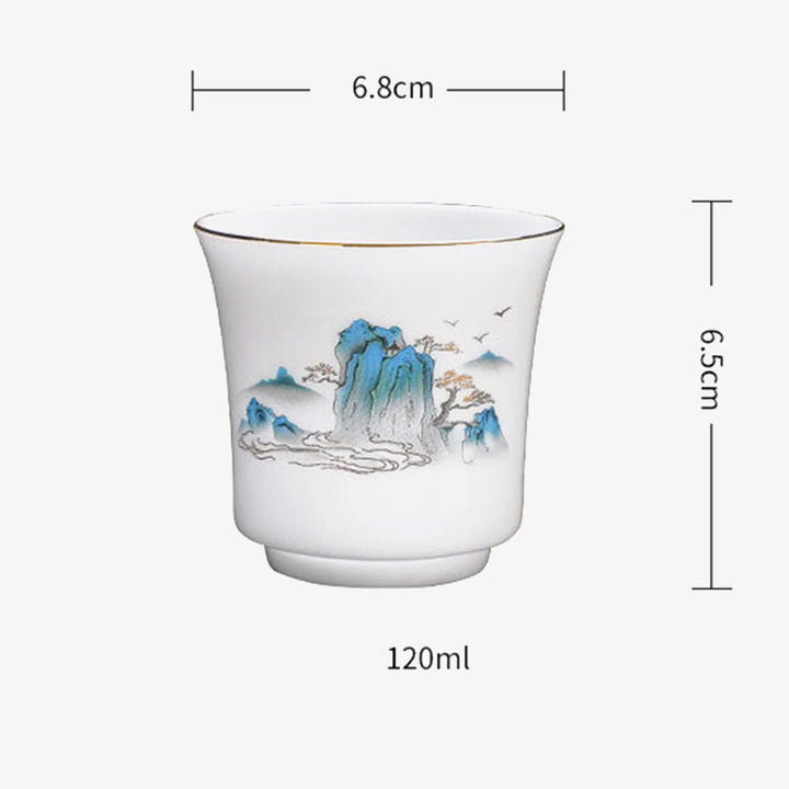 Buddha Stones、山、川、木、陶器のティーカップ、カンフーティーカップ 120ml