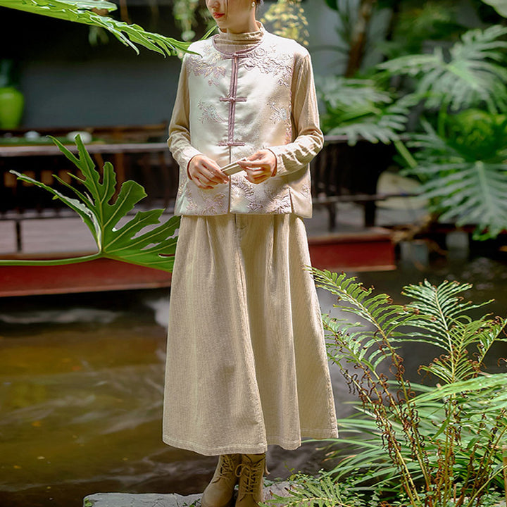 Buddha Stones、鶴、花、草の刺繍の服、中国のベスト、女性の服