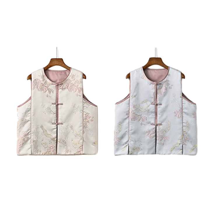 Buddha Stones、鶴、花、草の刺繍の服、中国のベスト、女性の服
