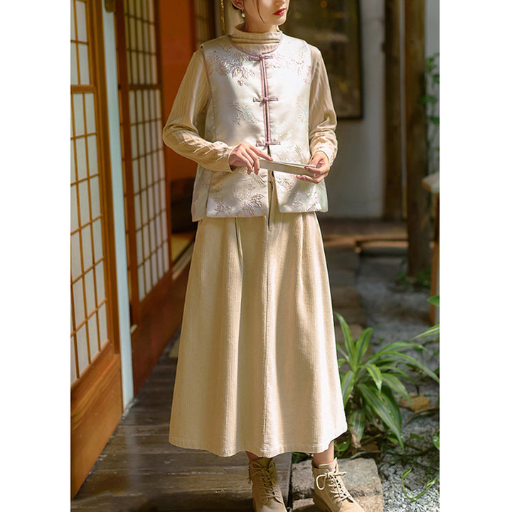 Buddha Stones、鶴、花、草の刺繍の服、中国のベスト、女性の服