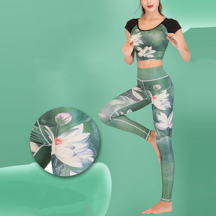 Buddha Stones 2点セット 蓮華鳳凰 春の花 孔雀柄 トップパンツ スポーツ フィットネス ヨガ レディース ヨガセット - image 2