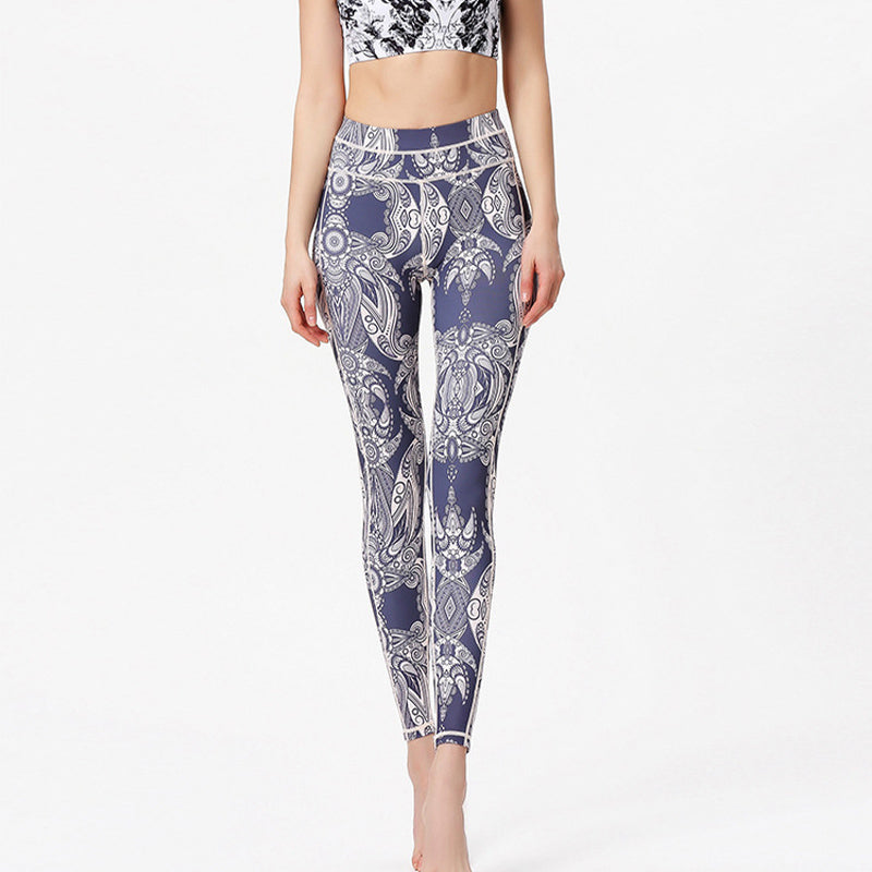 Buddha Stonesの花と葉のプリントパンツ スポーツフィットネス ヨガレギンス レディース ヨガパンツ - image 3