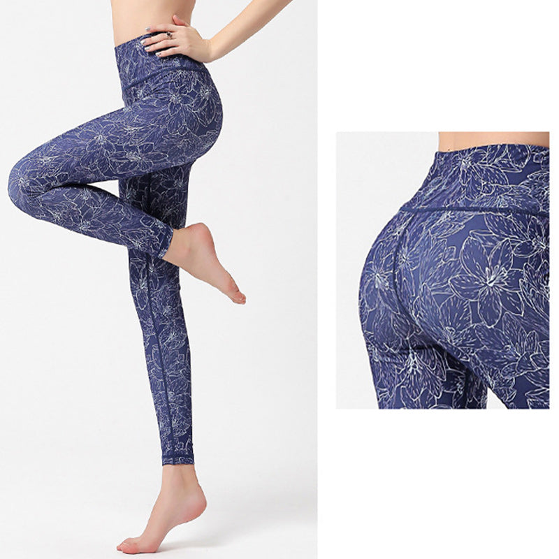 Buddha Stones、花、葉、鳥のプリントパンツ スポーツ フィットネス ヨガ レギンス レディース ヨガパンツ - image 18