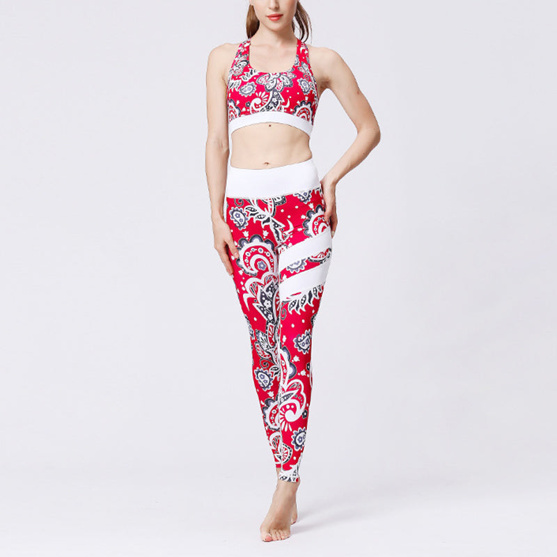 Buddha Stones 2点セット ひまわり 花 葉 プリント トップパンツ スポーツ フィットネス ヨガ レディース ヨガセット - image 1