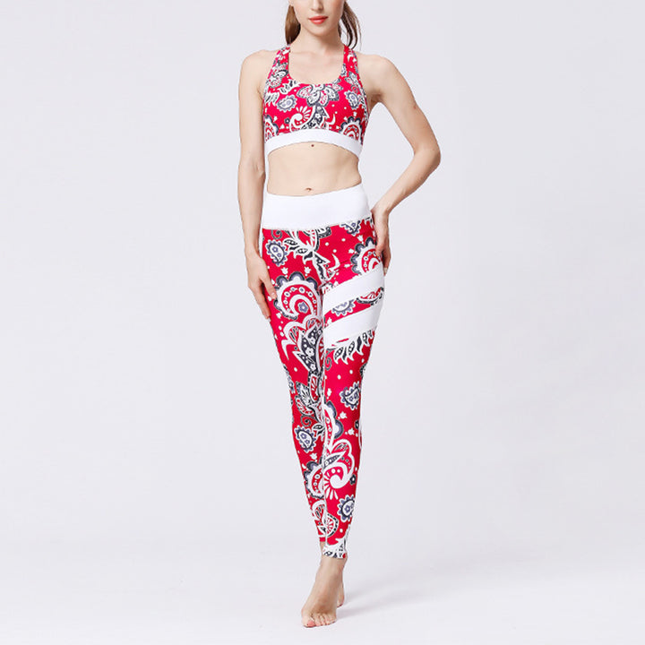 Buddha Stones 2点セット ひまわり 花 葉 プリント トップパンツ スポーツ フィットネス ヨガ レディース ヨガセット - image 1