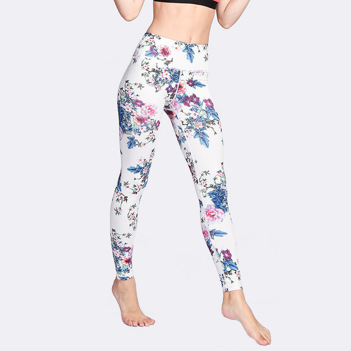 Buddha Stonesピンク 花 ホワイト カラフル インク ホワイト プリント レギンス スポーツ フィットネス ヨガ レディース パンツ - image 4