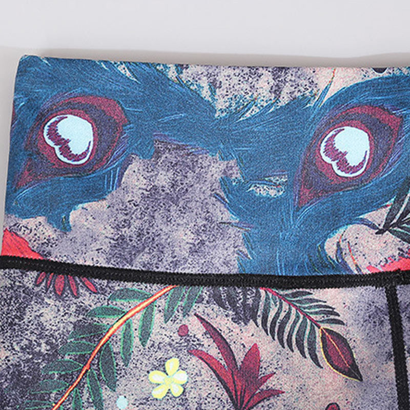 Buddha Stones赤青孔雀羽根プリントパンツ スポーツ フィットネス ヨガ レギンス レディース ヨガパンツ - image 8