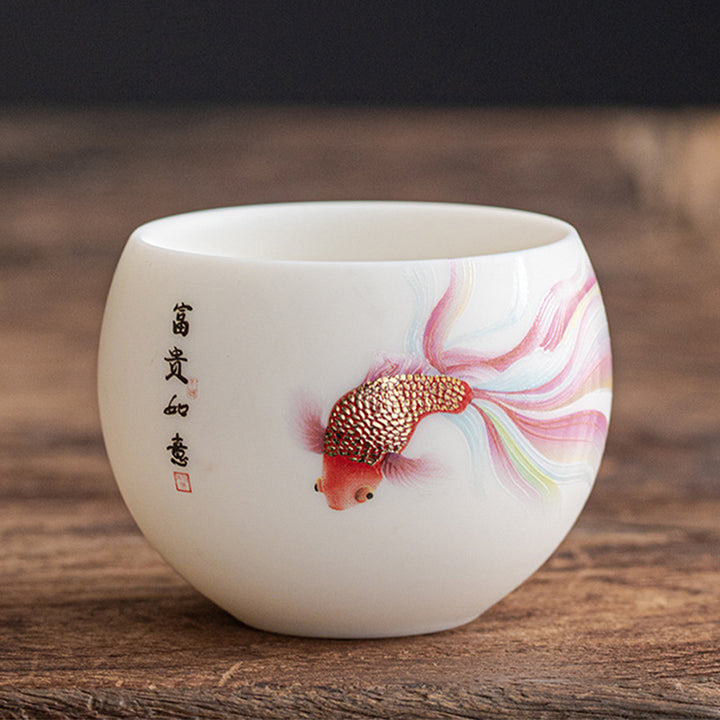 Buddha Stones鯉白磁陶器ティーカップカンフーティーカップ