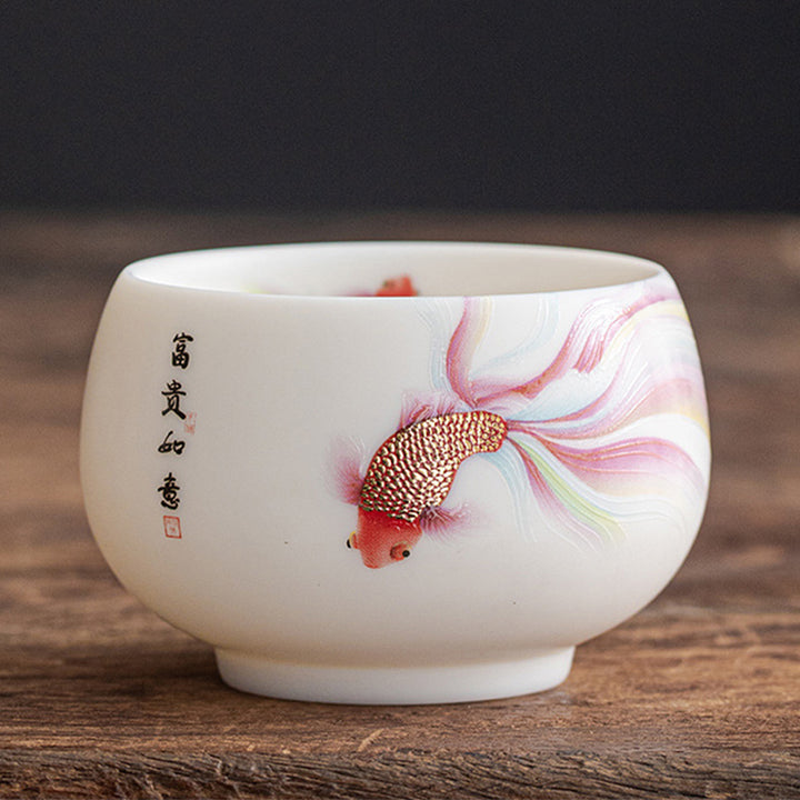 Buddha Stones鯉白磁陶器ティーカップカンフーティーカップ