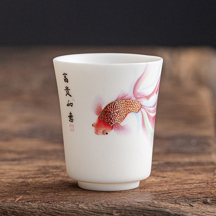 Buddha Stones鯉白磁陶器ティーカップカンフーティーカップ