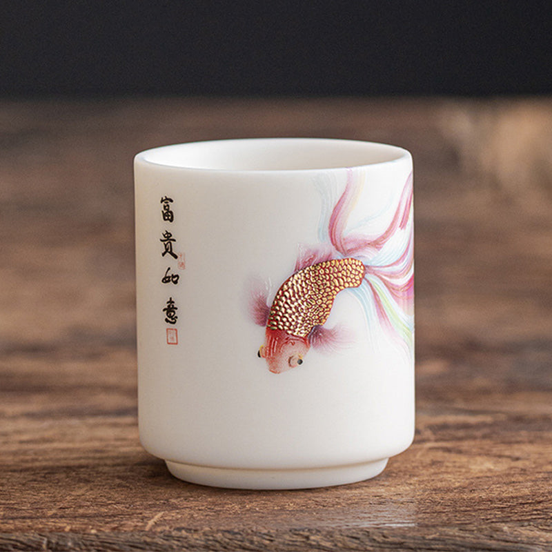Buddha Stones鯉白磁陶器ティーカップカンフーティーカップ