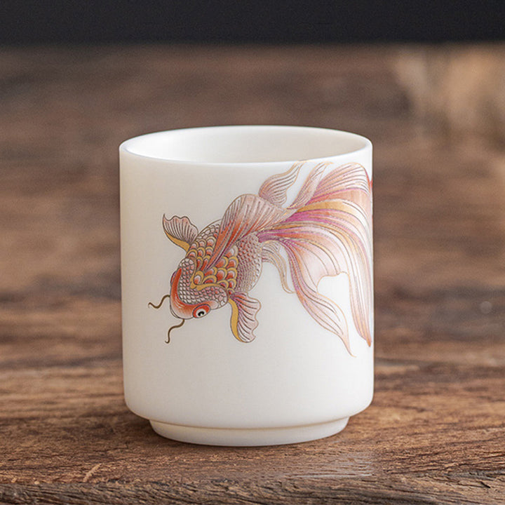 Buddha Stones鯉白磁陶器ティーカップカンフーティーカップ