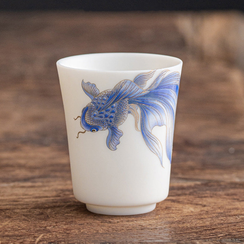Buddha Stones鯉白磁陶器ティーカップカンフーティーカップ