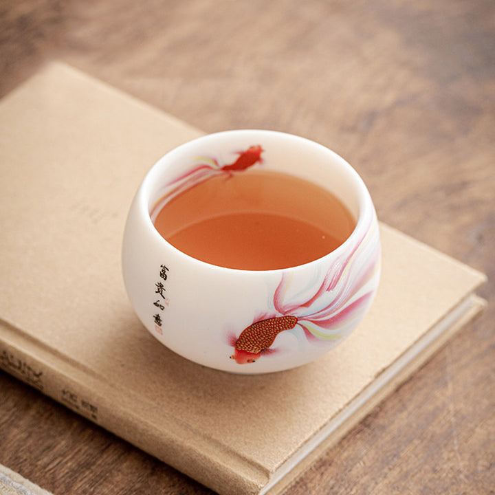 Buddha Stones鯉白磁陶器ティーカップカンフーティーカップ