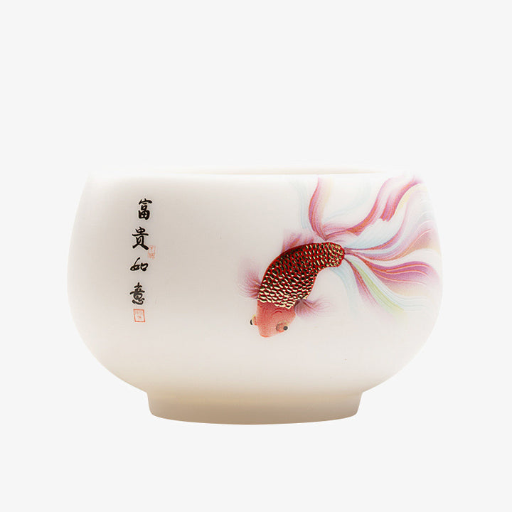 Buddha Stones鯉白磁陶器ティーカップカンフーティーカップ