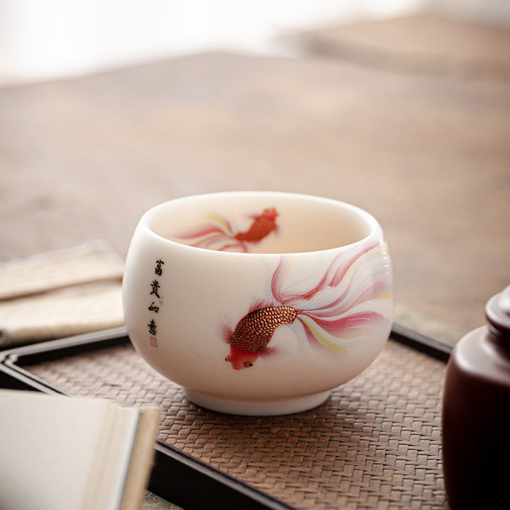 Buddha Stones鯉白磁陶器ティーカップカンフーティーカップ