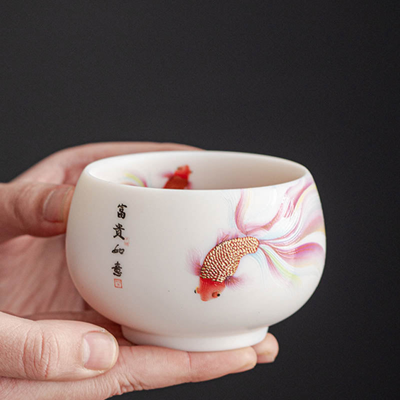 Buddha Stones鯉白磁陶器ティーカップカンフーティーカップ