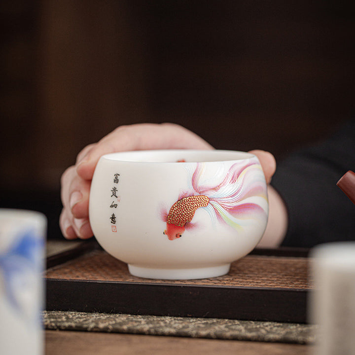 Buddha Stones鯉白磁陶器ティーカップカンフーティーカップ