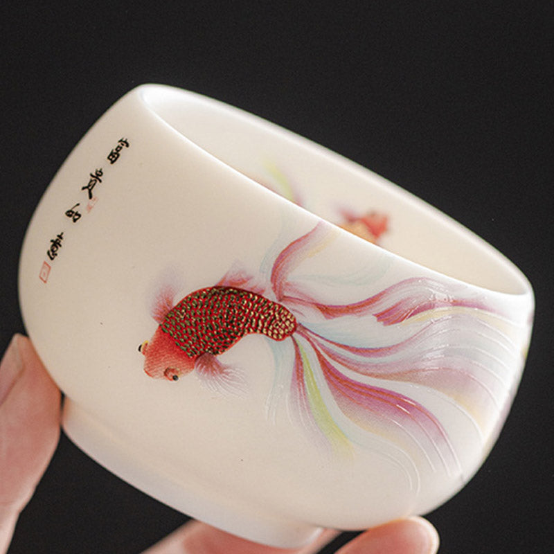 Buddha Stones鯉白磁陶器ティーカップカンフーティーカップ